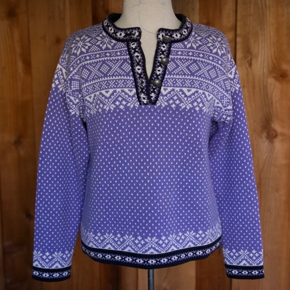Vintage L.L. Bean 100% Cotton Purple Knitted Fair Isle Nordic Sweater Woman's M - Picture 5 of 15